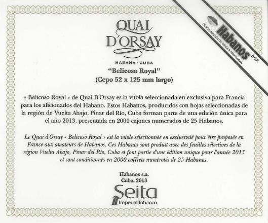 Quay d'Orsay Belicoso Royal - Edición Regional France - Flyer
