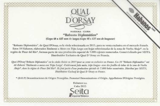 Quay d'Orsay Robusto Diplomatico - Edición Regional France - Flyer